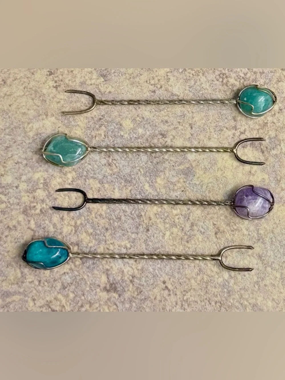 16 vintage silver and gemstone cocktail forks
